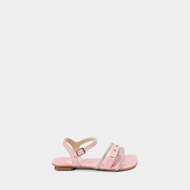 Sandália Infantil Molekinha Detalhe Tachas Esferas & Strass Rosa