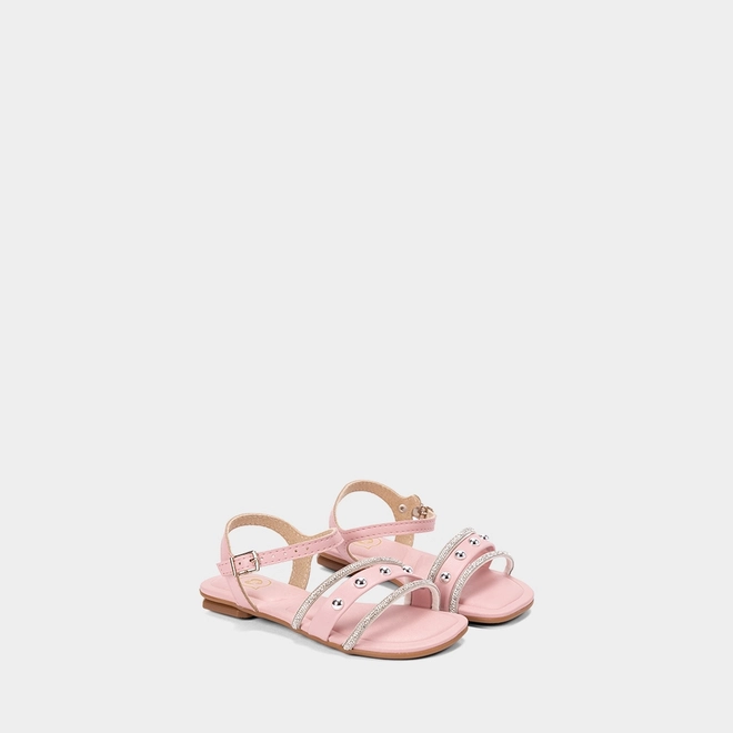 Sandália Infantil Molekinha Detalhe Tachas Esferas & Strass Rosa