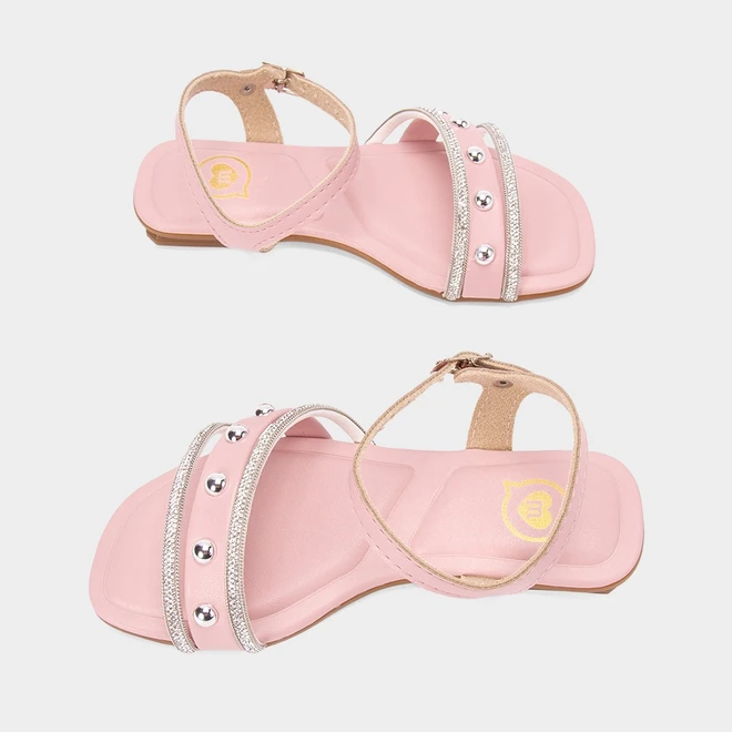 Sandália Infantil Molekinha Detalhe Tachas Esferas & Strass Rosa