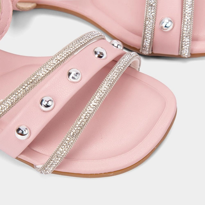 Sandália Infantil Molekinha Detalhe Tachas Esferas & Strass Rosa