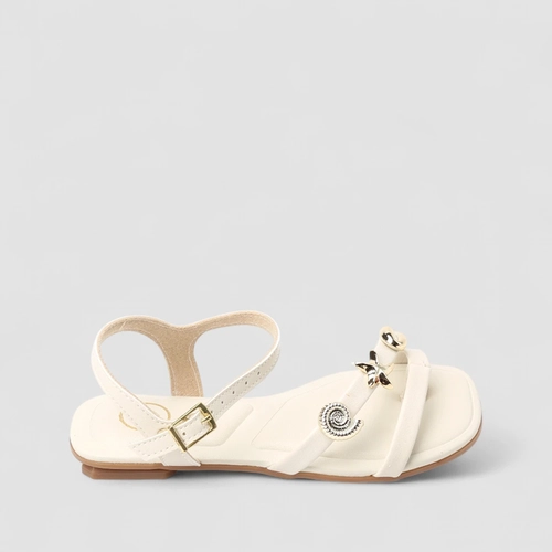 Sandália Rasteira Infantil Molekinha Tachas Off White