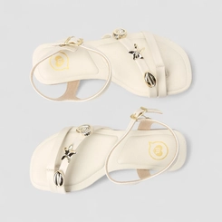 Sandália Rasteira Infantil Molekinha Tachas Off White