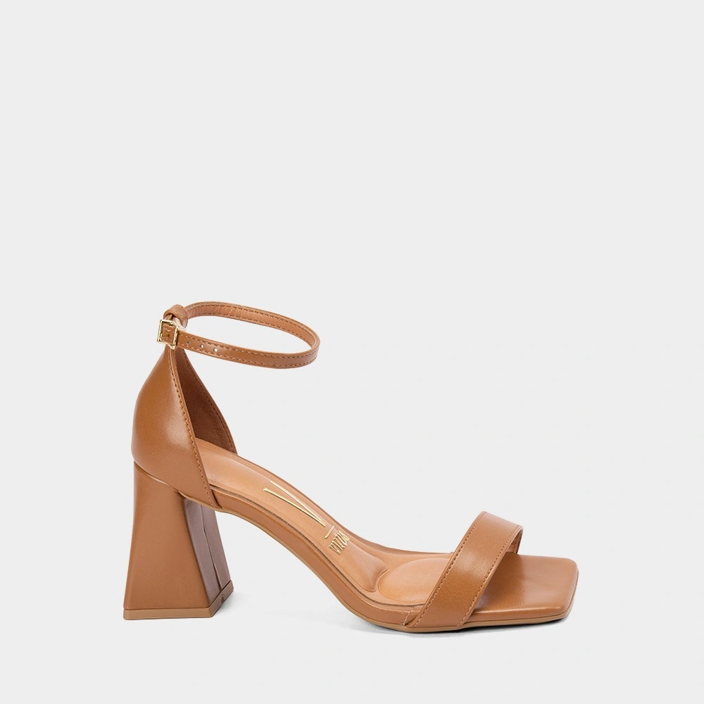 Sandália Feminina Vizzano Salto Geométrico Médio Caramelo