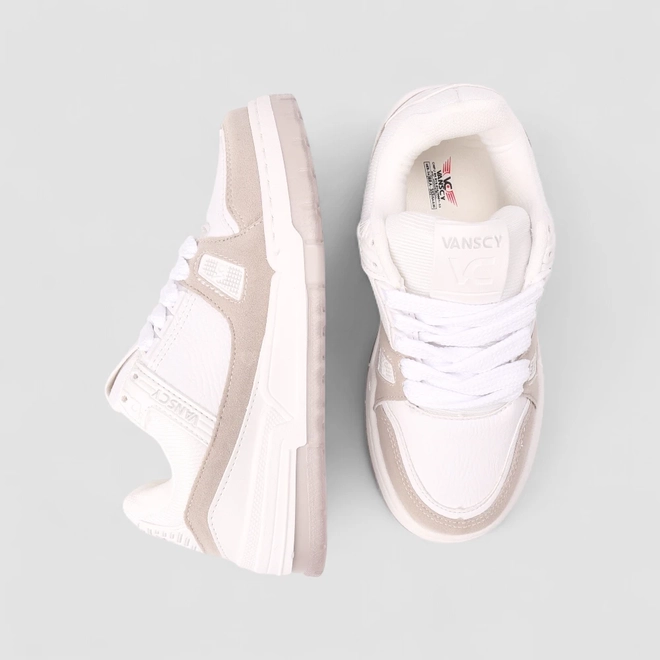 Tenis Casual Feminino Vanscy Detalhe Camurça Branco