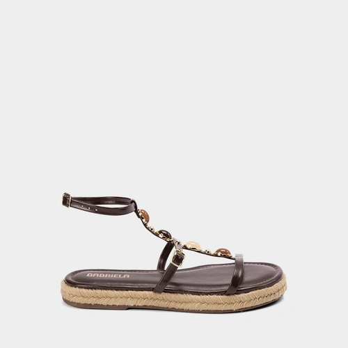 Sandália Feminina Gabriela Ráfia Pedraria Marrom