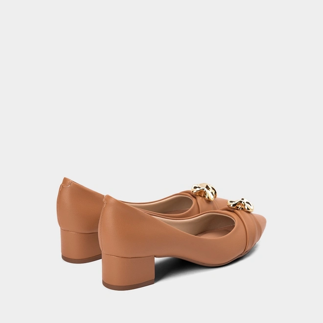 Scarpin Beira Rio Salto Bloco Bico Fino Bold Caramelo
