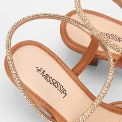Scarpin Slingback Salto Flare Médio Feminino MIssissipi Tira Stras Caramelo