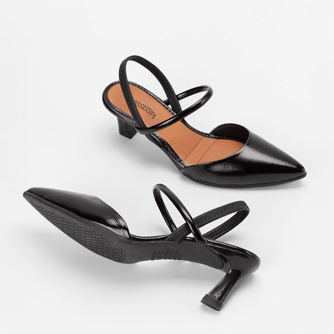 Scarpin Slingback Salto Geométrico Feminino MIssissipi Preto