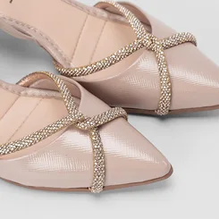 Scarpin Slingback Feminino Mississipi Salto Flare Médio Tiras Strass Bege
