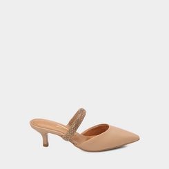 Mule Feminino Vizzano Salto Fino Médio Tiras Em Strass Bege