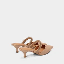 Mule Feminino Vizzano Salto Fino Médio Tiras Em Strass Bege