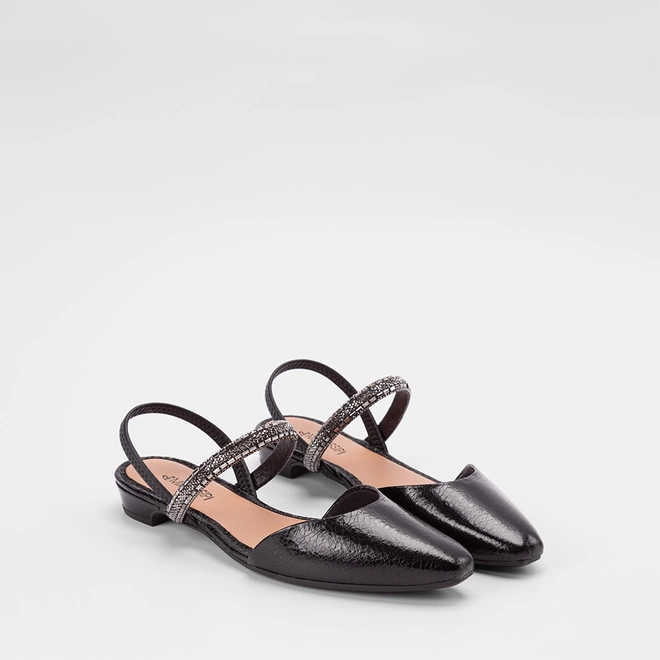 Sapatilha Slingback Salto Flat Baixo Mississipi Tira Em Strass Preto