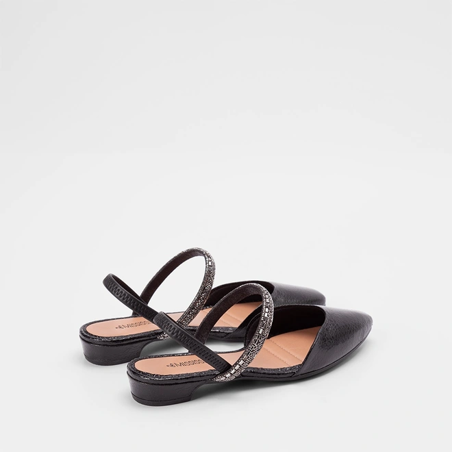 Sapatilha Slingback Salto Flat Baixo Mississipi Tira Em Strass Preto