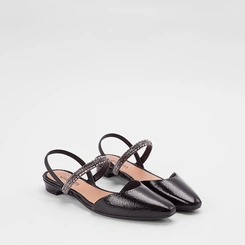 Sapatilha Slingback Salto Flat Baixo Mississipi Tira Em Strass Preto