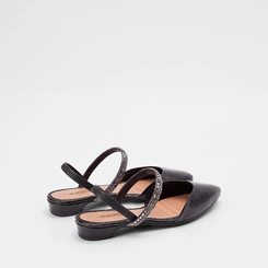 Sapatilha Slingback Salto Flat Baixo Mississipi Tira Em Strass Preto