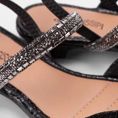 Sapatilha Slingback Salto Flat Baixo Mississipi Tira Em Strass Preto