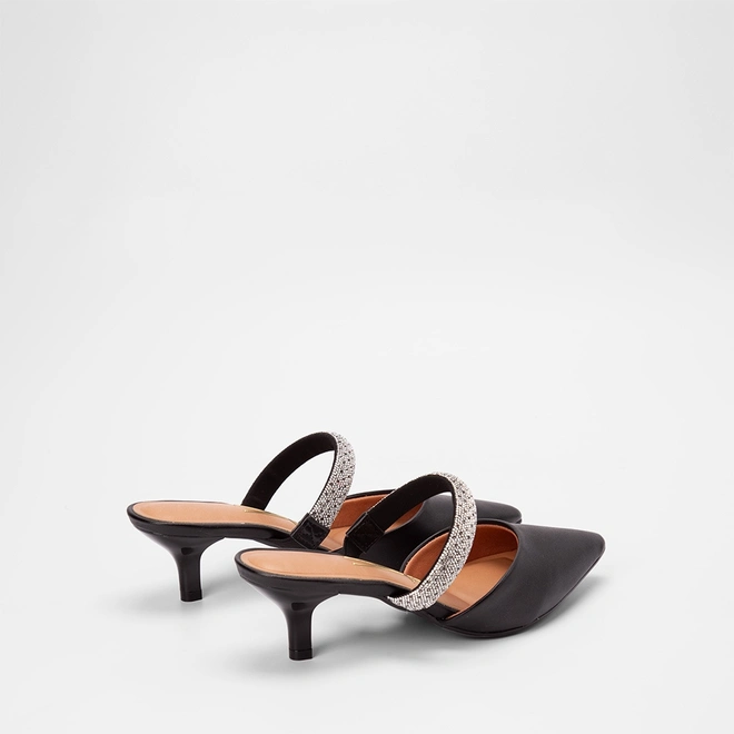 Mule Feminino Vizzano Salto Médio Fino Tira Strass Preto