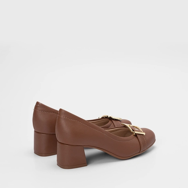 Scarpin Feminino Modare Ultraconforto Salto Bloco Médio Enfeite Fivela Marrom