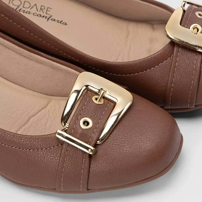 Scarpin Feminino Modare Ultraconforto Salto Bloco Médio Enfeite Fivela Marrom