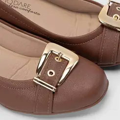 Scarpin Feminino Modare Ultraconforto Salto Bloco Médio Enfeite Fivela Marrom