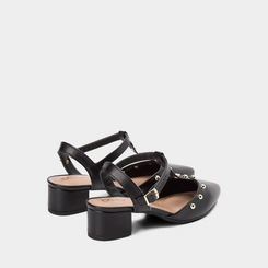 Scarpin Beira Rio Salto Bloco Tiras com Rebites Preto