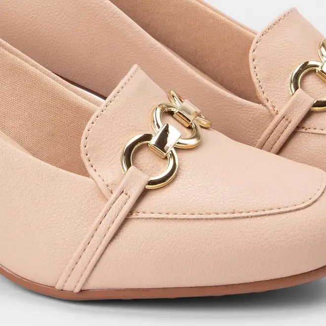 Scarpin Feminino Modare Ultraconforto Salto Bloco Detalhe Corrente Nude