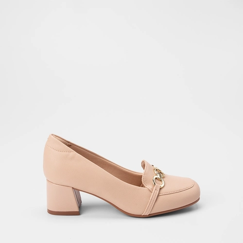 Scarpin Feminino Modare Ultraconforto Salto Bloco Detalhe Corrente Nude