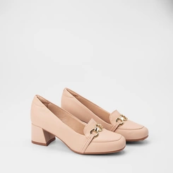 Scarpin Feminino Modare Ultraconforto Salto Bloco Detalhe Corrente Nude