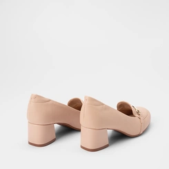 Scarpin Feminino Modare Ultraconforto Salto Bloco Detalhe Corrente Nude
