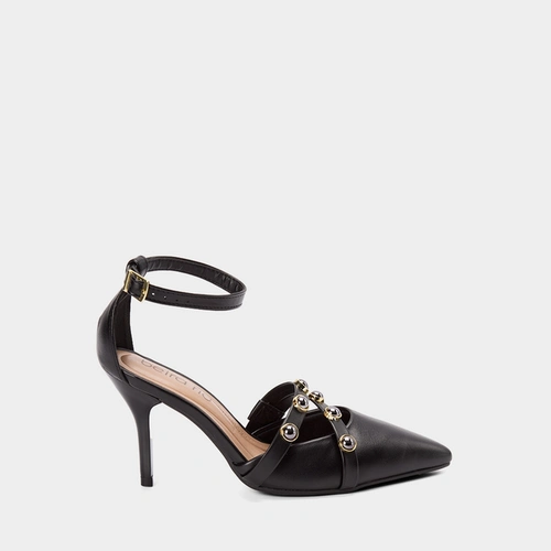Scarpin Slingback Beira Rio Salto Alto Fino Pedrarias Preto