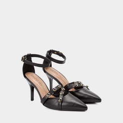 Scarpin Slingback Beira Rio Salto Alto Fino Pedrarias Preto