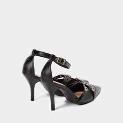 Scarpin Slingback Beira Rio Salto Alto Fino Pedrarias Preto