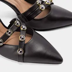 Scarpin Slingback Beira Rio Salto Alto Fino Pedrarias Preto
