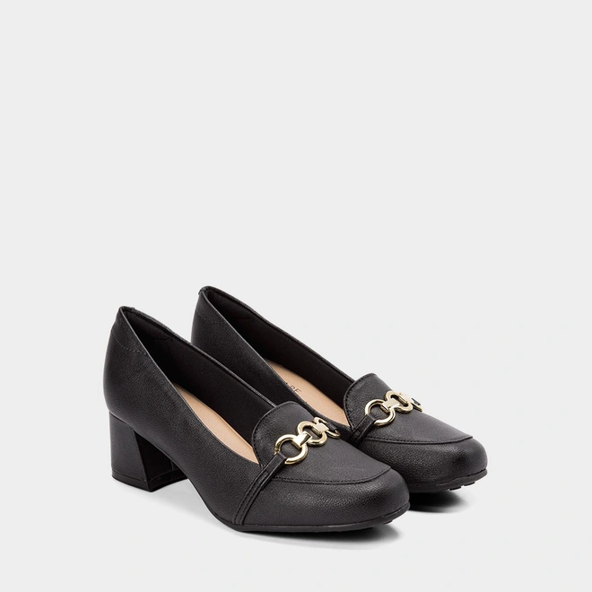 Scarpin Feminino Modare Ultraconforto Salto Bloco Detalhe Corrente Preto