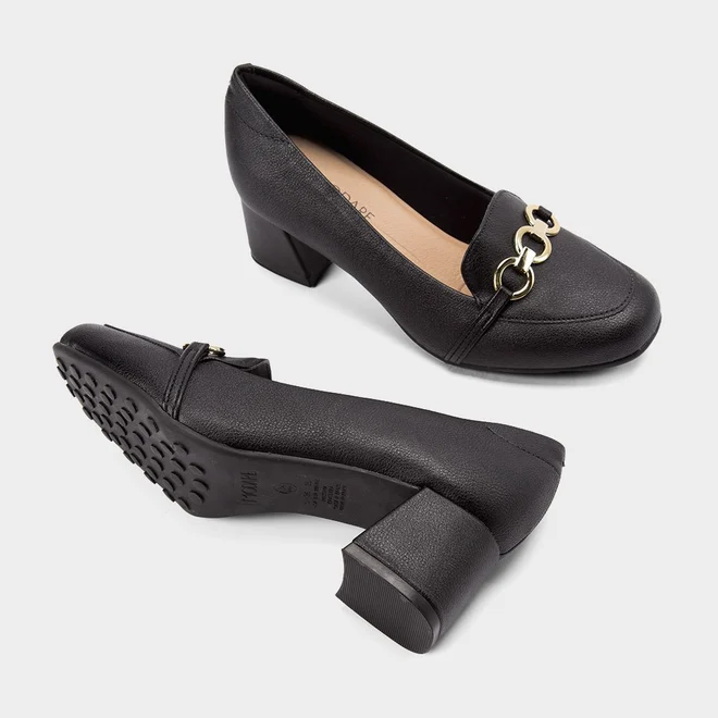 Scarpin Feminino Modare Ultraconforto Salto Bloco Detalhe Corrente Preto