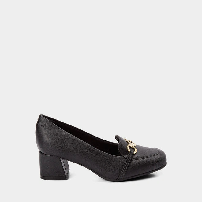 Scarpin Feminino Modare Ultraconforto Salto Bloco Detalhe Corrente Preto