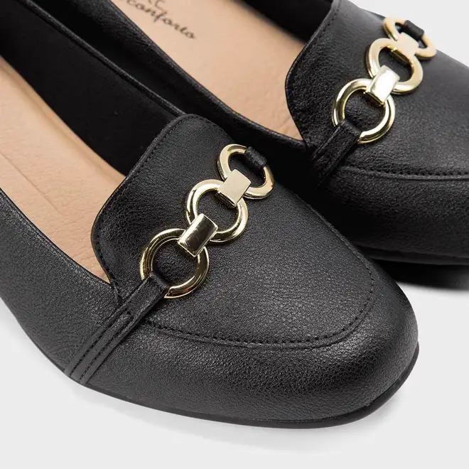Scarpin Feminino Modare Ultraconforto Salto Bloco Detalhe Corrente Preto