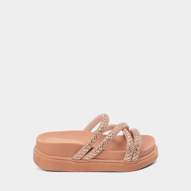 Tamanco Feminino Gabriela Plataforma Multitiras Strass Nude