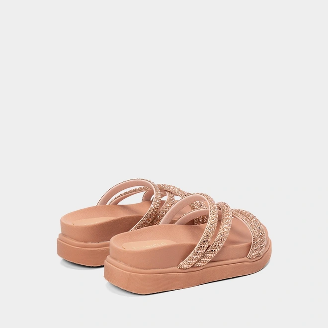 Tamanco Feminino Gabriela Plataforma Multitiras Strass Nude