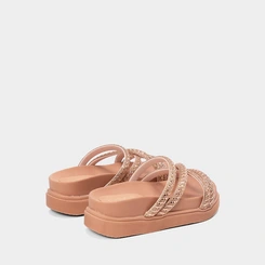 Tamanco Feminino Gabriela Plataforma Multitiras Strass Nude