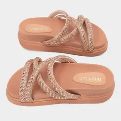 Tamanco Feminino Gabriela Plataforma Multitiras Strass Nude