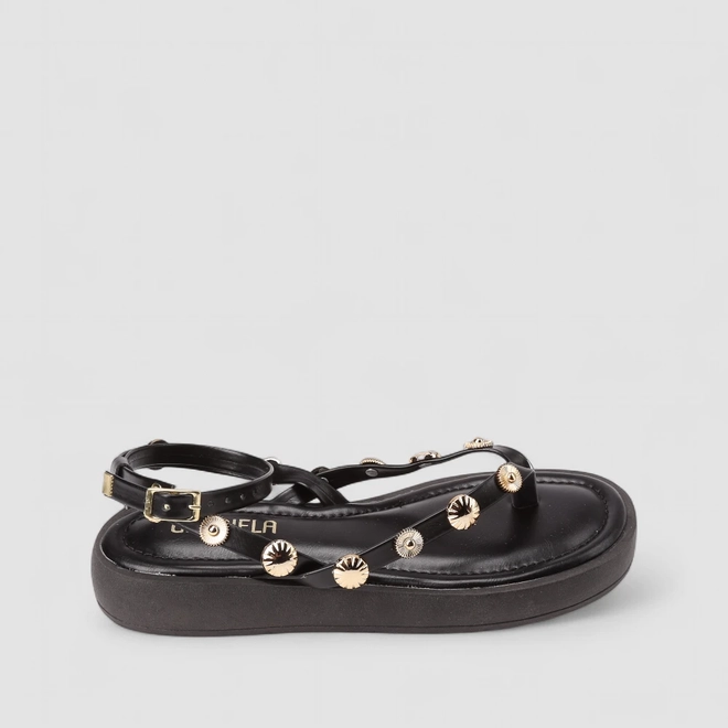 Sandália Feminina Gabriela Flatform Tachas Douradas