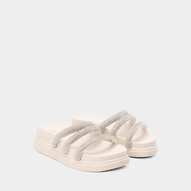 Tamanco Papete Feminino Gabriela Tiras Strass Off White