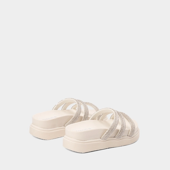 Tamanco Papete Feminino Gabriela Tiras Strass Off White