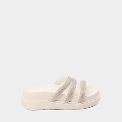 Tamanco Papete Feminino Gabriela Tiras Strass Off White