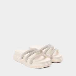 Tamanco Papete Feminino Gabriela Tiras Strass Off White