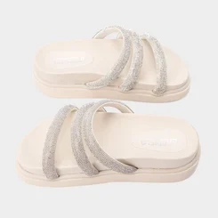 Tamanco Papete Feminino Gabriela Tiras Strass Off White