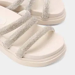 Tamanco Papete Feminino Gabriela Tiras Strass Off White