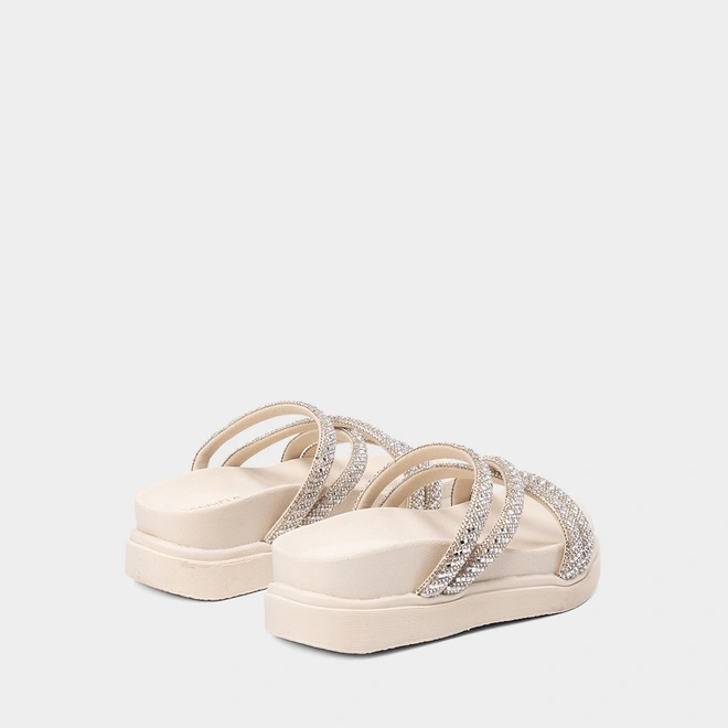Tamanco Feminino Gabriela Plataforma Multitiras Strass Off White