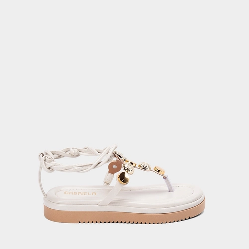 Sandália Feminina Moleca Amarração Flatform Tachas Off White